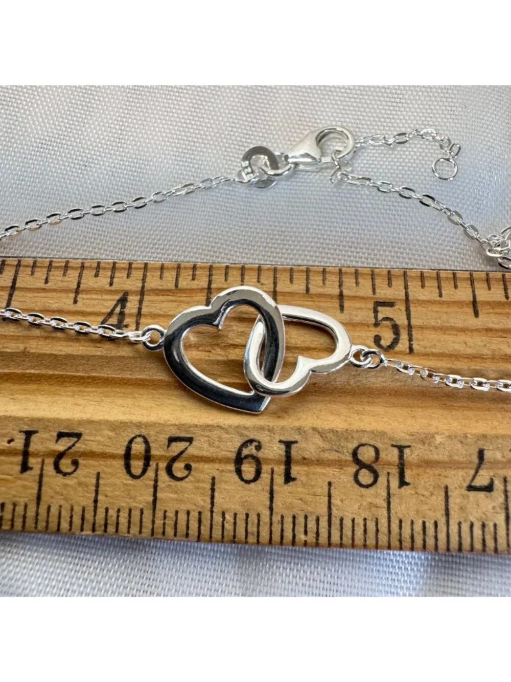 Double Interlocking Hearts Sterling Silver 925 Link Bracelet 7.5'' Length
